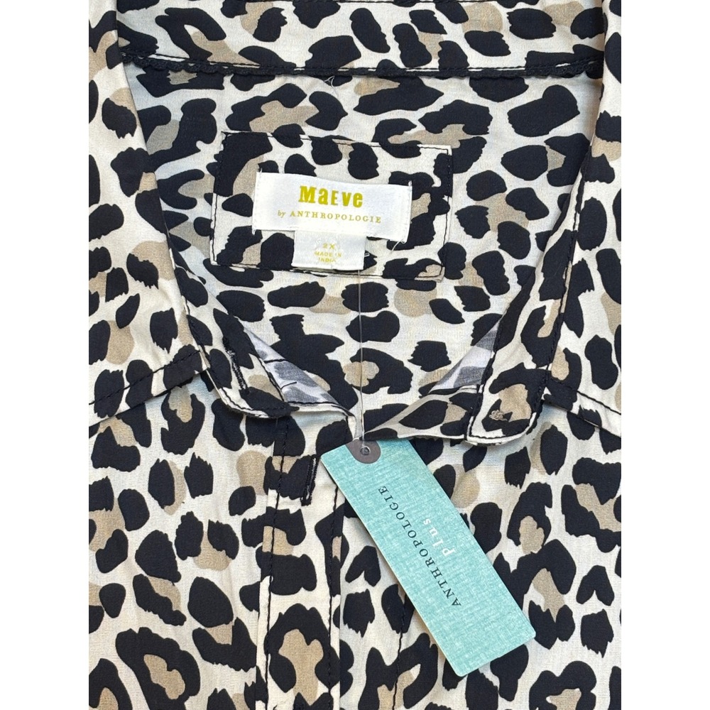 Maeve Anthropologie Leopard Print Button Down Shirt Brown Motif Plus Size 2X NWT